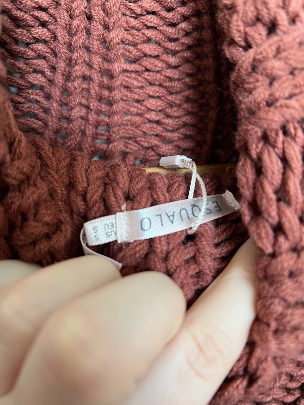chunky cable knit turtleneck sweater rust cottagecore cozy S - Picture 7 of 7